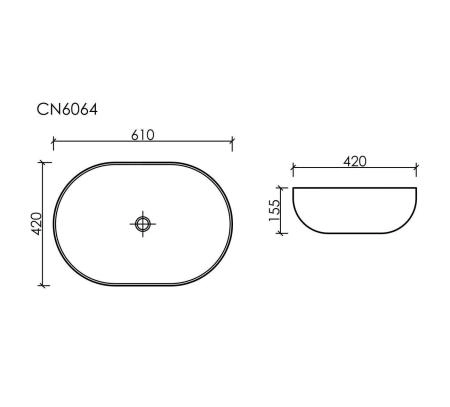 Умывальник чаша накладная овальная со сливом переливом Element 610x420x155мм