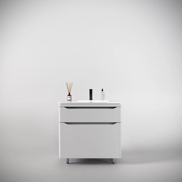 Тумба напольная Style Line Марелла 80 (2 ящ.) Люкс антискрейтч белый матовый, PLUS