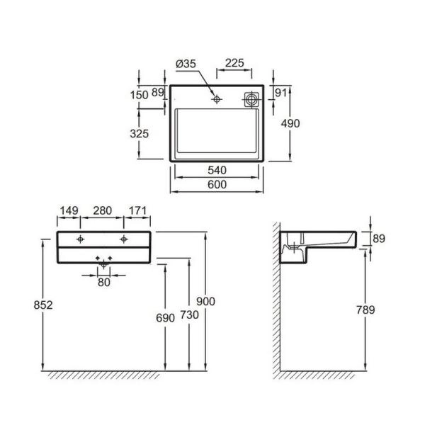 Раковина Jacob Delafon TERRACE EXE9112-00 60 см подвесная с подсветкой