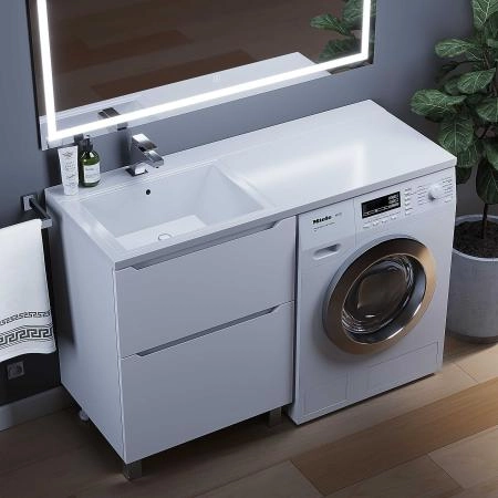 Тумба под стиральную машину Uperwood Tanos 60 см, напольная, белая, 2 ящика