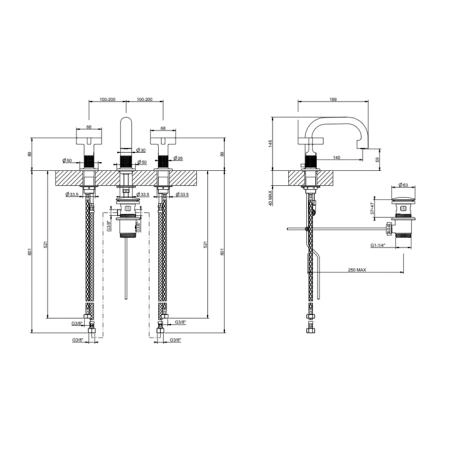 Gessi Inciso Смеситель для раковины, на 3 отверстия, с донным клапаном на 1 1/4”, соединительные шланги на 3/8”, цвет: Black XL