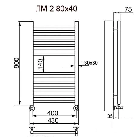 Полотенцесушитель водяной Ника Modern ЛМ-2 100/50 RAL9016 белый матовый комплект люкс