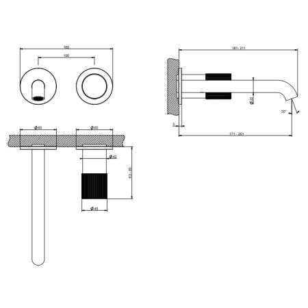Gessi Habito Rigato Смеситель для раковины, настенный, цвет: Finox Brushed Nickel