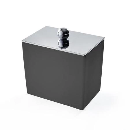 3SC Mood Black Баночка универсальная, 10х10х7 см, с крышкой, настольная,  композит Solid Surface, цвет: чёрный матовый/хром