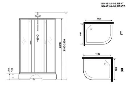 Душевая кабина Niagara NG-33184-14LBKT 1100х800х2100-2400 средний поддон  26см стекло матовое