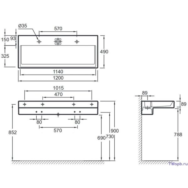 Раковина Jacob Delafon TERRACE EXB112-00 120 см подвесная