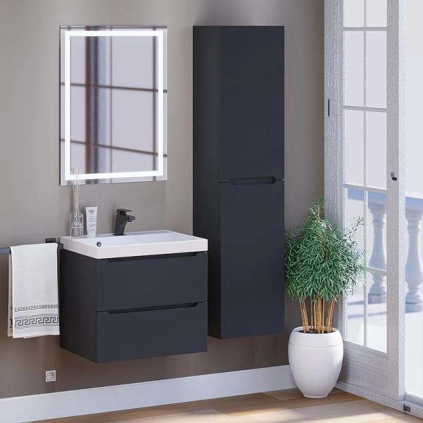 Шкаф-пенал для ванной Uperwood Tanos 33*27*150 см, подвесной, черный матовый левый