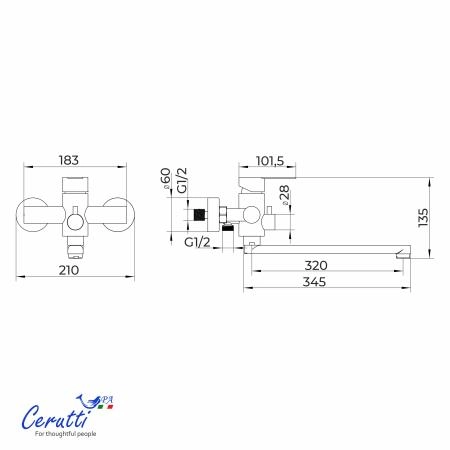 Смеситель для ванны Ceruttispa Овидио VXLMB (OVIDIO VXLMB) из нержавеющей стали, цвет черный матовый