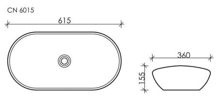Умывальник чаша накладная овальная  Element 620x360x145мм