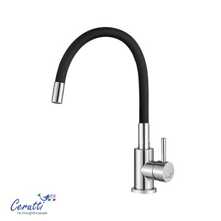 Cмеситель для кухни CeruttiSPA АТЭНА H-B (ATENA H-B) из нержавеющей стали, цвет хром, излив черный