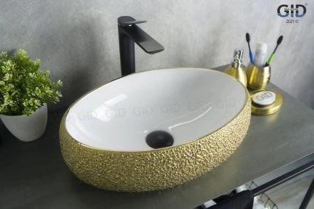 Раковина Gid Nc433 48x34 на столешницу белый/золото