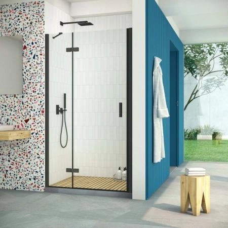 Душевая дверь Vegas-glass AFP Retta 90 02М 01 L, профиль черный матовый, стекло прозрачное