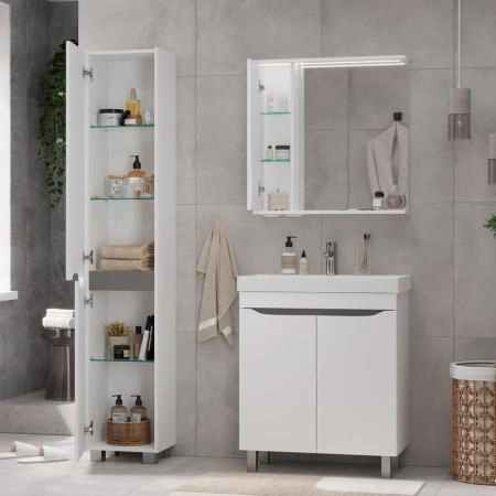 Зеркало-шкаф с LED подсветкой Volna Lake 70 левое (белый)