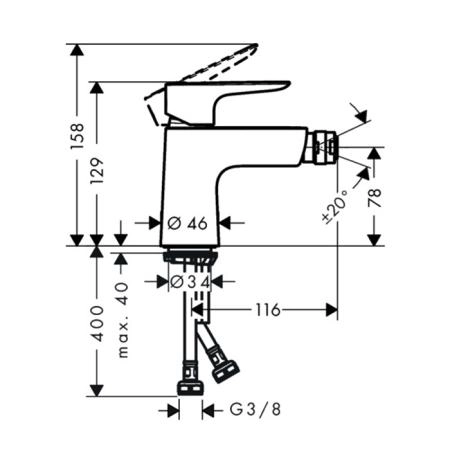 Hansgrohe Talis E Смеситель для биде, однорычажный, со сливным клапаном push-open, цвет: хром