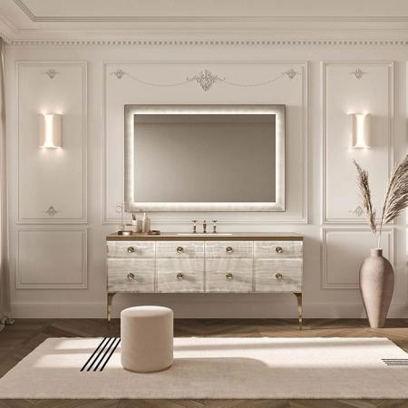 VITAGE milldue edition MAJESTIC 10 Комплект мебели 180х55х82см напольный, раковина, зеркало, с подсветкой, отделка: стекло alabastro gold, фурнитура: бронза