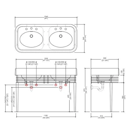 Devon&Devon Wide Blues Консоль 124.5х56.5см, с двойной раковиной на 3 отв, напольная, цвет: хром/белая