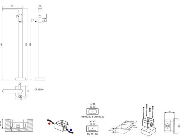 Смеситель для ванны Ravak Chrome CR 080.00 напольный X070101