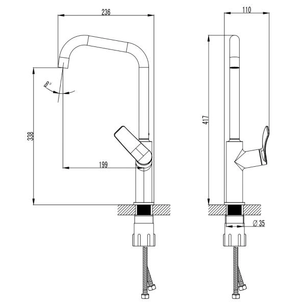 Смеситель для кухонной мойки Azario ABILITY высокий излив, графит (AZ-VQR568073AJ)