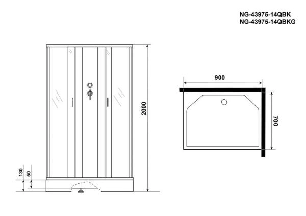 Душевая кабина Niagara NG-43975-14QBK 900х700х2000 низкий поддон 13см стекло матовое