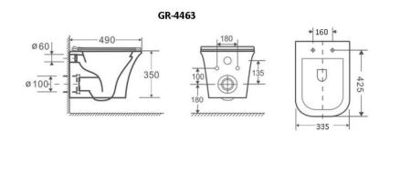 Унитаз Grossman GR-4463S Classic (490*335*350) подвесной Безободковый с тонкой крышкой