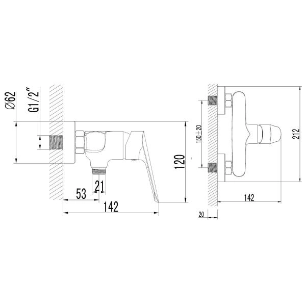 Смеситель для душа AZARIO CAMPO с ручным душем, хром (AZ-KX338275C)
