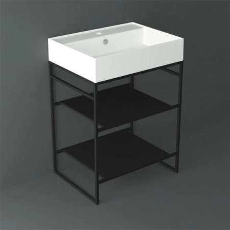 Simas Agile Структура металлическая 61x46xh72см, напольная, для раковины с 1 отв., AG61, с 2 полками, цвет: черный матовый
