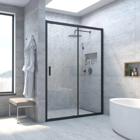 Душевая дверь Vegas-glass ZP NOVO h2000 105 02М 01, профиль черный матовый, стекло прозрачное