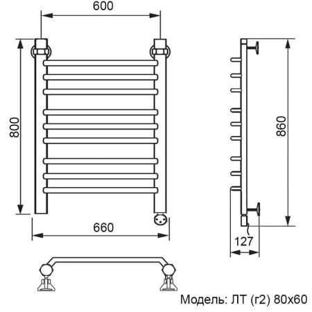 Полотенцесушитель электрический Ника Trapezium ЛТ (г2) 80/60 правый тэн MEG