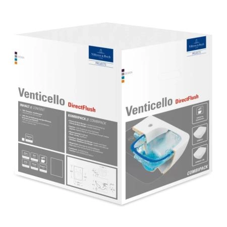 Villeroy&Boch Venticello Унитаз 37.5х56х33см., подвесной, безободковый, в комплекте сиденье SlimSeat c микролифтом, CeramicPlus, цвет: альпийский белый