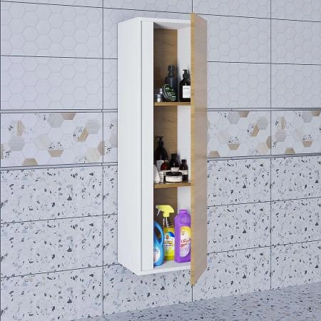 Шкаф-пенал для ванной Uperwood Barsa 35*28*120 см, подвесной, белый/дуб сонома
