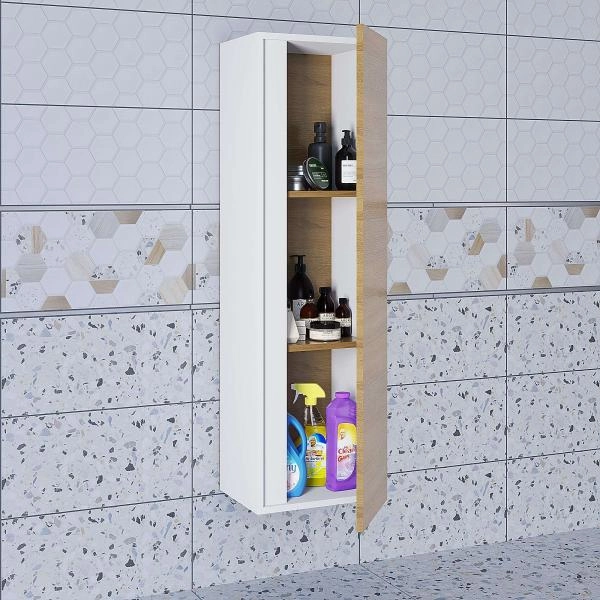 Шкаф-пенал для ванной Uperwood Barsa 35*28*120 см, подвесной, белый/дуб сонома