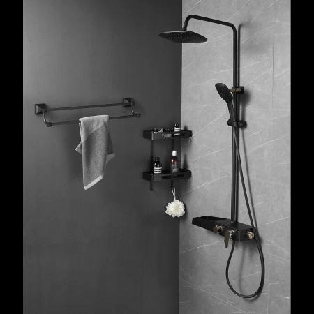 Душевая система AZARIO с поворотным изливом, черный/золото (AZ-801-2)