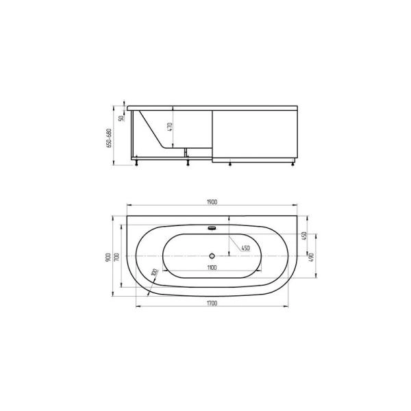 Ванна АКВАТЕК Морфей 190x90 без гидромассажа с фронтальным экраном