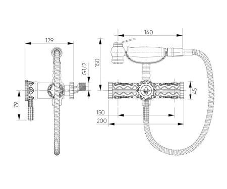 Гигиенический душ настенный со смесителем ВИНДЗОР 10128 бронза
