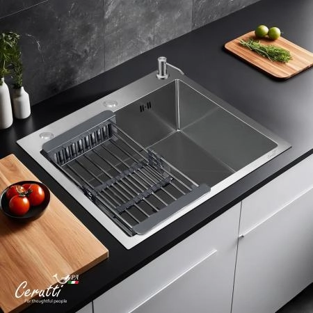 Кухонная мойка CeruttiSPA ГЛОРИЯ (GLORIA) 50 nano embos (матовый хром) из нержавеющей стали (500х500х220)