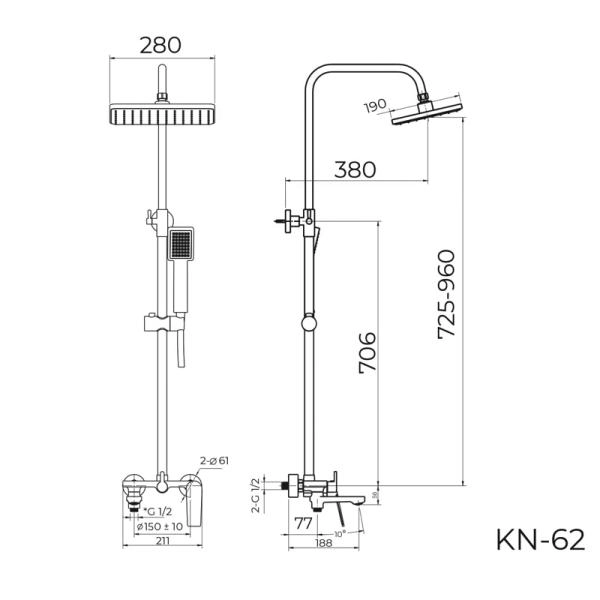 Душевая система KNOTLOR MUSE KN-62/GM, вороненая сталь