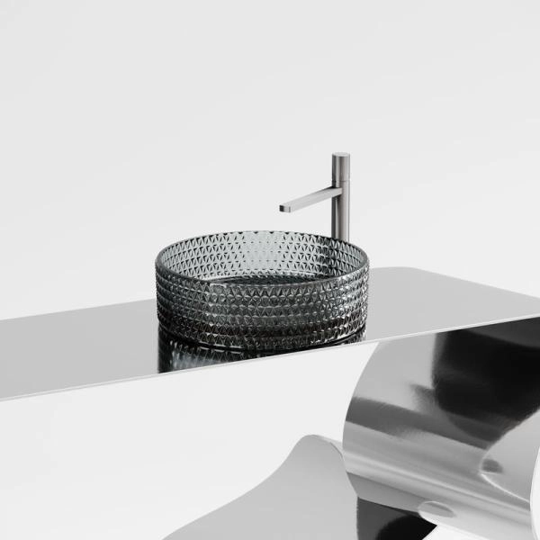 Умывальник чаша накладная круглая (цвет черный) Cristal 360x360x112мм