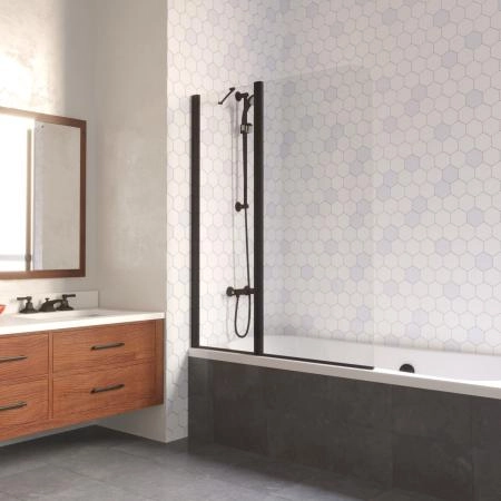 Шторка на ванную Vegas-glass E2V LUX ST 115 02М 01 L, профиль черный матовый, стекло прозрачное