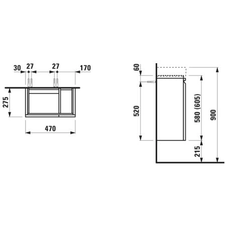Laufen Pro База с раковиной 48x28см, петли слева, полки справа, 1 дверка, подвесная, цвет: светлый дуб