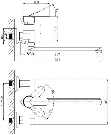 Смеситель для ванны с поворотным изливом RUSH Tenerife (TE2835-51)