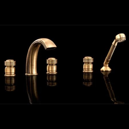 Devon&Devon Excelsior Royal Смеситель для установки на борт ванны с 5 отверстиями, переключателем и душем. Цвет: античная латунь.