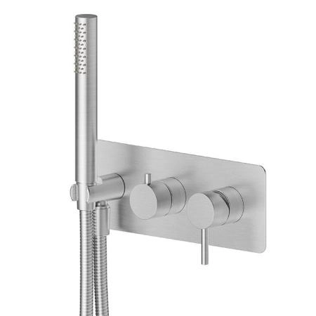 Newform X-STEEL 316 Смеситель для душа, встраиваемый, на 2 выхода, ручной душ, кронштейн, на декоративной платине (для 31030), цвет: нержавеющая сталь