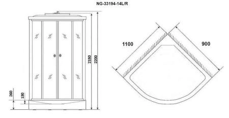 Душевая кабина Niagara Classic NG-33194-14L (1100х900х2150) средний поддон (26см) стекло МАТОВОЕ