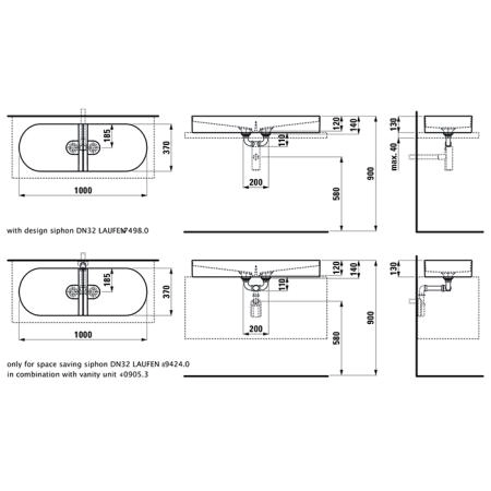 Laufen Sonar Раковина 100x37x13см., двойная, накладная, без отв., без перелива, цвет: белый матовый