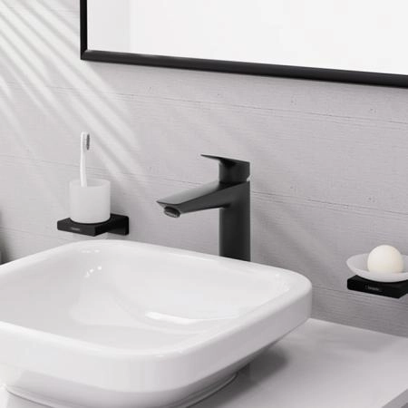 Hansgrohe Logis Смеситель для раковины, высокий, 1 отв., с донным клапаном, цвет: черный матовый