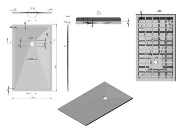 Поддон для душа Vincea из искусственного камня VST-4SR9015W, 1500*900*30, белый матовый