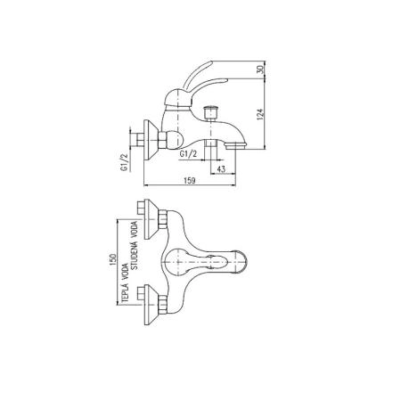 Смеситель Rav Slezak LABE L554.5/2 для ванны, цвет Хром с автом. переключ. и душем,подв.держ