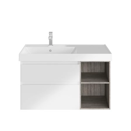 Тумба Kerama Marazzi CUBO КУБО CU.90Lh\WHT левая подвесная с ящиками 90, белая матовая-древесная