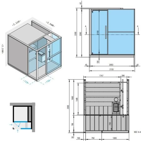 Effegibi Logica S Сауна с душем 214x250x226см, угловая DX, цвет: Soft Sand
