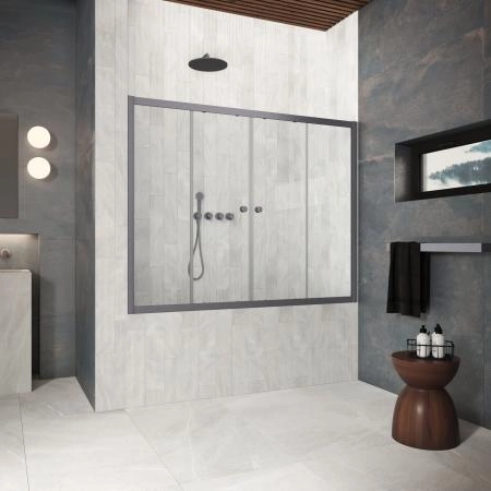 Шторка на ванную Vegas-glass Z2V Protec 150 06 01, профиль GunMetal, стекло прозрачное